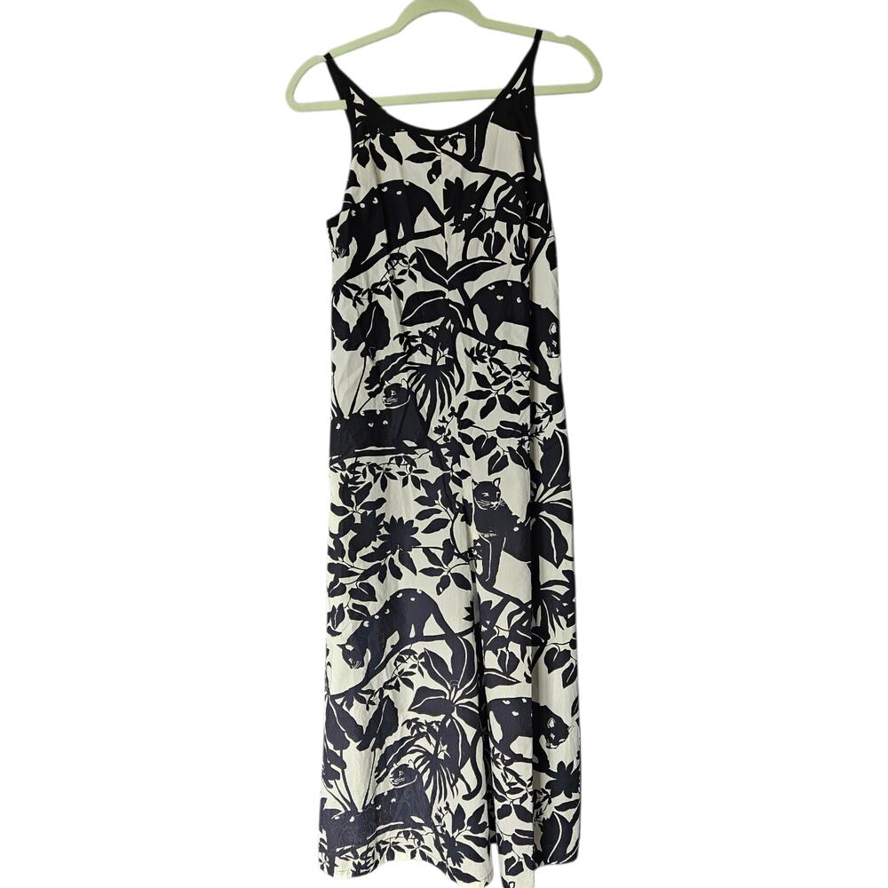 Anthropologie Maeve Chrysanthemum Black White Wite Leg Pant Jumpsuit Jungle XS - Picture 6 of 13